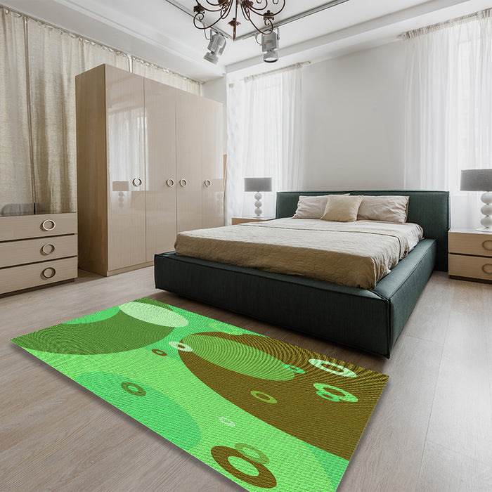 Patterned Neon Green Rug in a Bedroom, pat3899grn