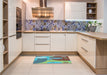 Patterned Turquoise Green Rug in a Kitchen, pat3899lblu