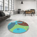 Round Patterned Turquoise Green Rug in a Office, pat3899lblu