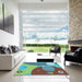 Machine Washable Transitional Turquoise Green Rug in a Kitchen, wshpat3899lblu