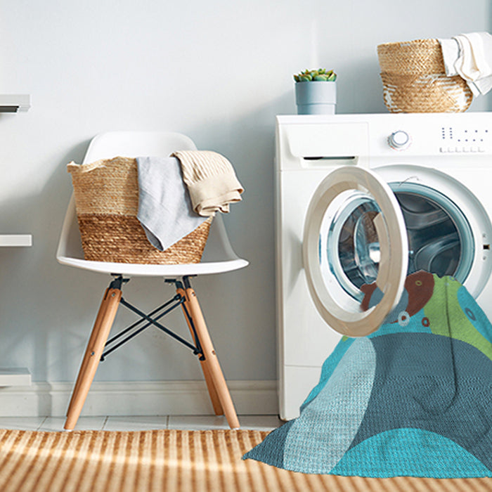 Machine Washable Transitional Turquoise Green Rug in a Washing Machine, wshpat3899lblu