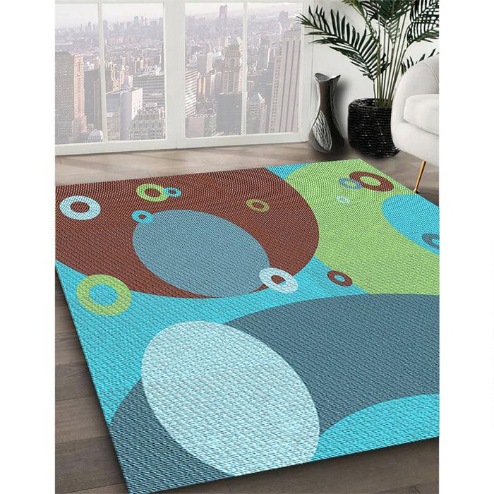 Patterned Turquoise Green Rug in Family Room, pat3899lblu
