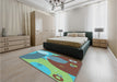 Patterned Turquoise Green Rug in a Bedroom, pat3899lblu