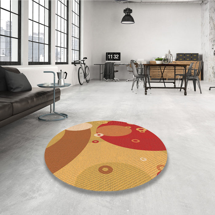 Round Patterned Scarlet Red Rug in a Office, pat3899org