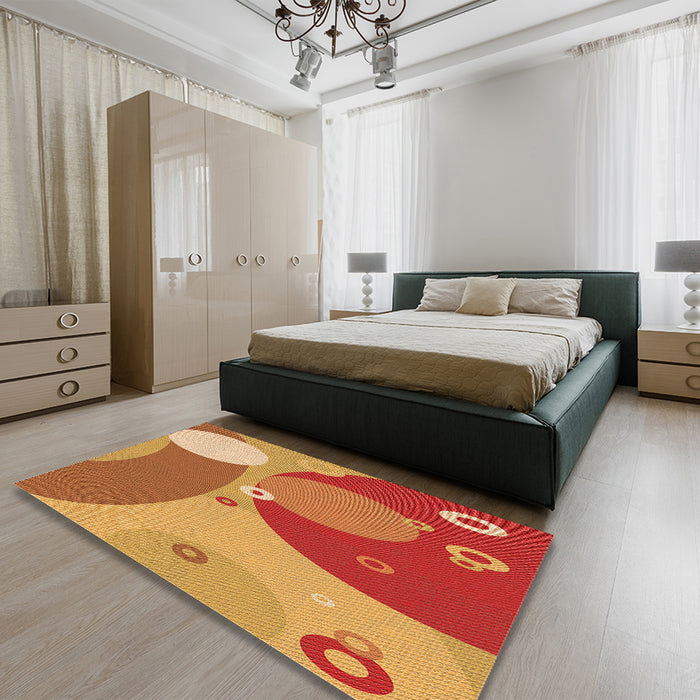 Patterned Scarlet Red Rug in a Bedroom, pat3899org