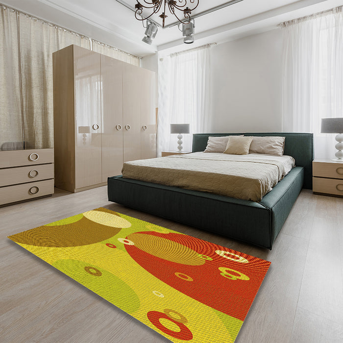 Patterned Orange Red Orange Rug in a Bedroom, pat3899yw