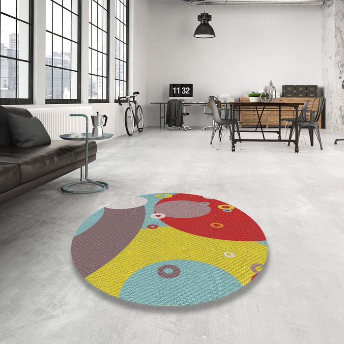 Round Machine Washable Transitional Fire Brick Red Rug in a Office, wshpat3899