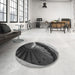 Round Machine Washable Transitional Charcoal Black Rug in a Office, wshpat389