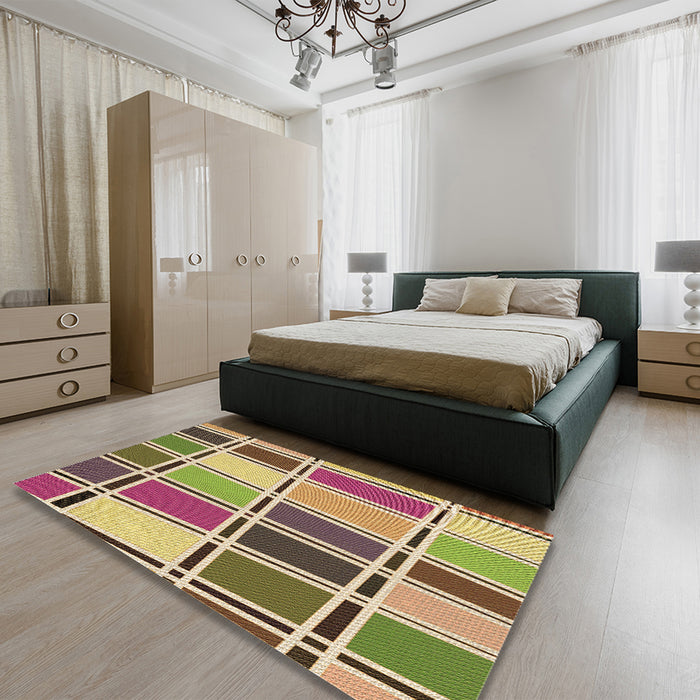 Machine Washable Transitional Ginger Brown Green Rug in a Family Room, wshpat39brn