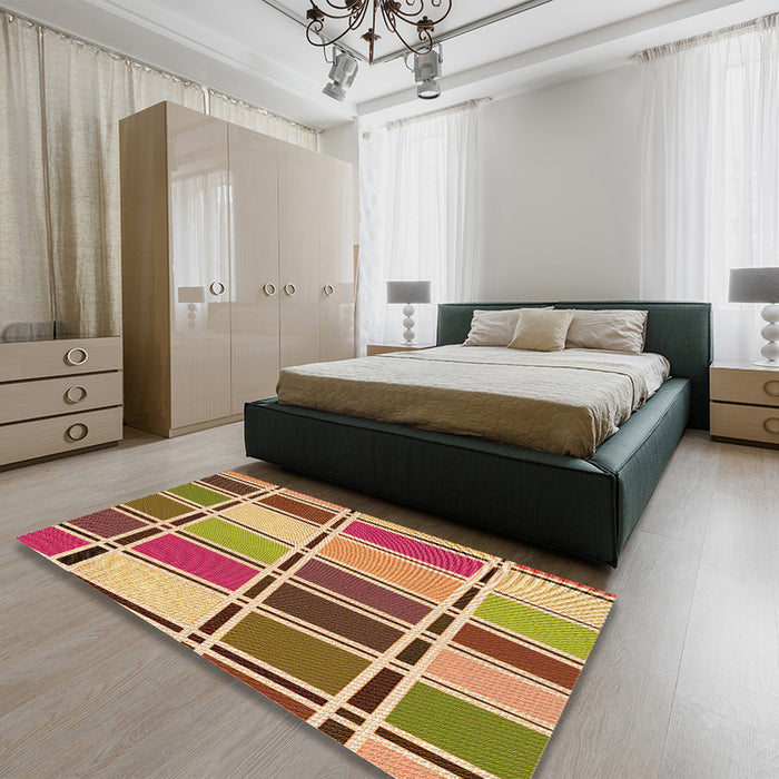 Patterned Yellow Rug in Family Room, pat39org