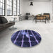 Round Patterned Medium Slate Blue Rug in a Office, pat390blu
