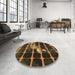 Round Patterned Midnight Gray Rug in a Office, pat390brn