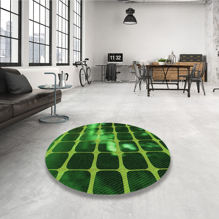 Round Patterned Deep Emerald Green Rug in a Office, pat390grn