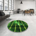 Round Patterned Deep Emerald Green Rug in a Office, pat390grn