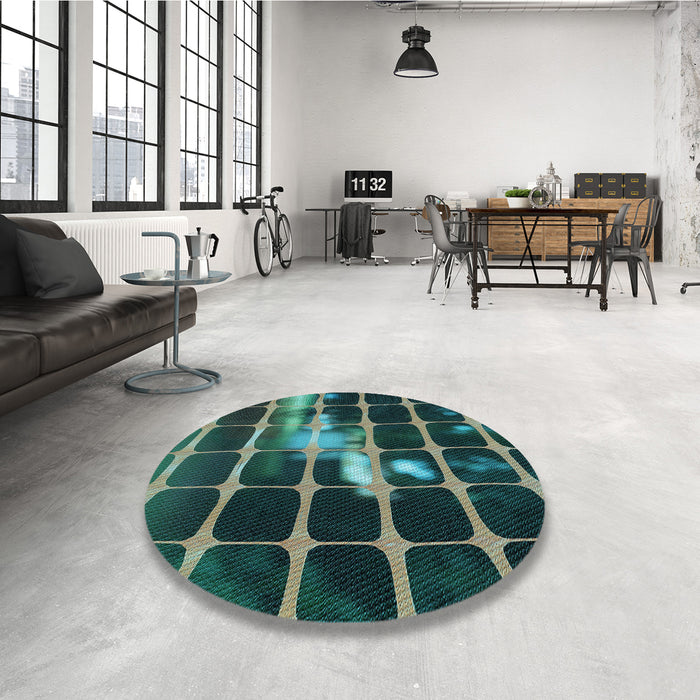 Round Patterned Mint Green Rug in a Office, pat390lblu