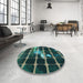 Round Patterned Mint Green Rug in a Office, pat390lblu