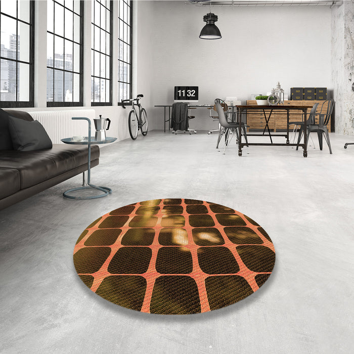 Round Patterned Red Rug in a Office, pat390org