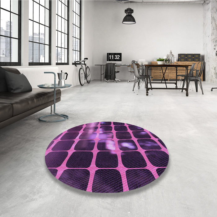 Round Patterned Dark Purple Rug in a Office, pat390pur