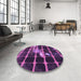 Round Patterned Dark Purple Rug in a Office, pat390pur