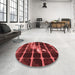 Round Patterned Red Rug in a Office, pat390rd