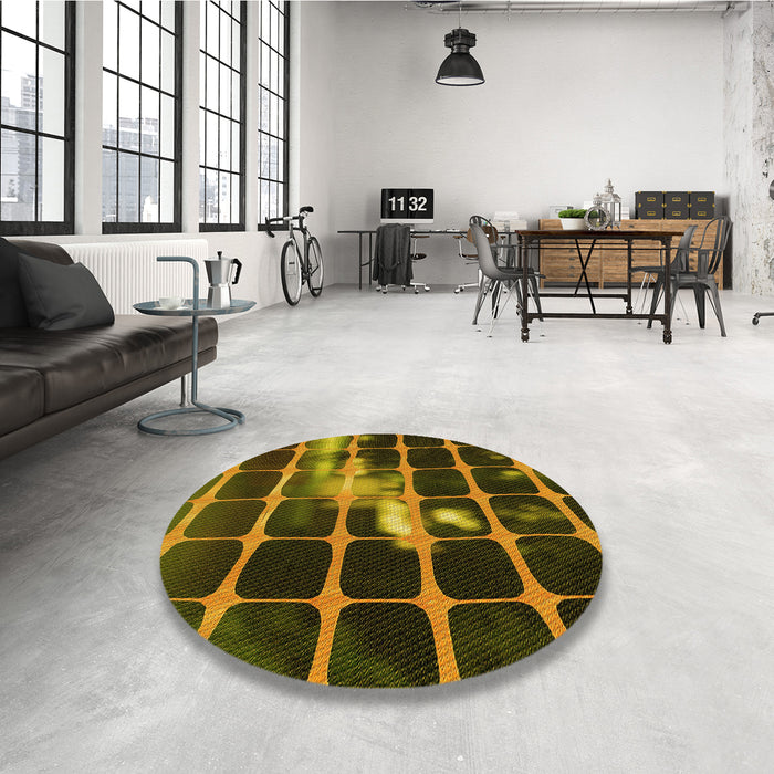Round Patterned Black Brown Rug in a Office, pat390yw