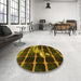 Round Patterned Black Brown Rug in a Office, pat390yw