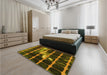 Patterned Black Brown Rug in a Bedroom, pat390yw