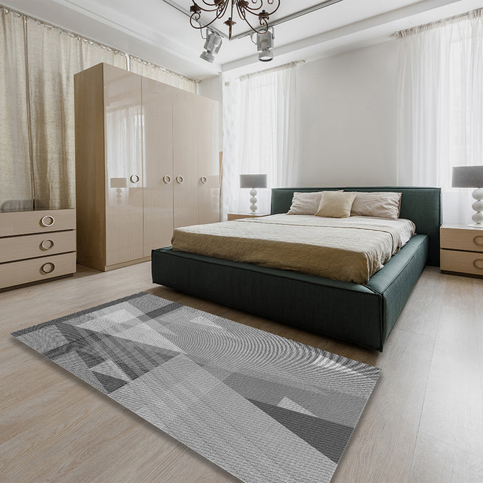 Patterned Dark Gray Rug in a Bedroom, pat3900gry