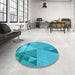 Round Patterned Dark Turquoise Green Rug in a Office, pat3900lblu