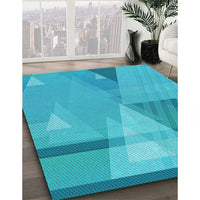 Patterned Dark Turquoise Green Rug, pat3900lblu