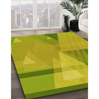 Patterned Dark Yellow Green Rug, pat3900yw