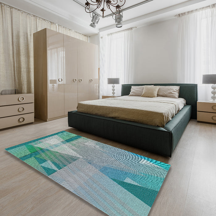Machine Washable Transitional Tiffany Blue Rug in a Bedroom, wshpat3900