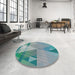 Round Patterned Tiffany Blue Novelty Rug in a Office, pat3900