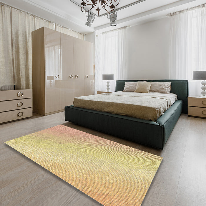 Patterned Golden Gold Rug in a Bedroom, pat3901brn