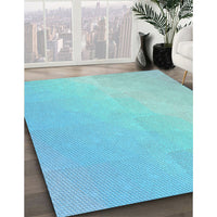 Patterned Blue Turquoise Green Rug, pat3901lblu