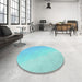 Round Patterned Blue Turquoise Green Rug in a Office, pat3901lblu