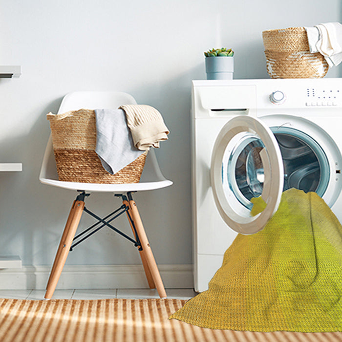 Machine Washable Transitional Yellow Rug in a Washing Machine, wshpat3901yw
