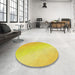 Round Patterned Yellow Rug in a Office, pat3901yw