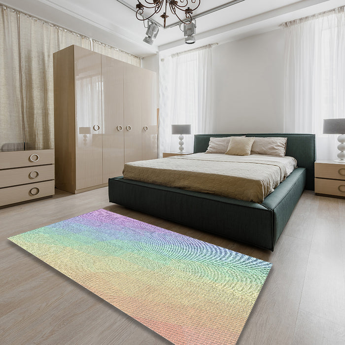Patterned Light Jade Green Novelty Rug in a Bedroom, pat3901