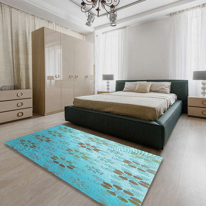 Round Machine Washable Transitional Seafoam Green Rug in a Office, wshpat3903lblu