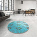 Round Patterned Seafoam Green Rug in a Office, pat3903lblu