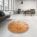 Round Patterned Yellow Orange Rug in a Office, pat3903org