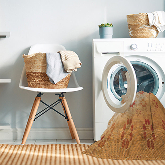 Machine Washable Transitional Yellow Orange Rug in a Washing Machine, wshpat3903org