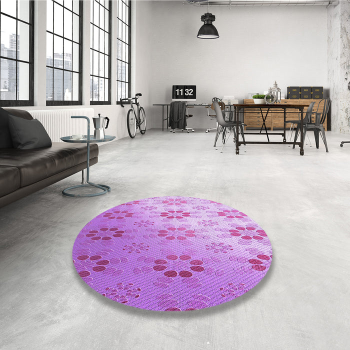 Round Patterned Pastel Purple Pink Rug in a Office, pat3903pur