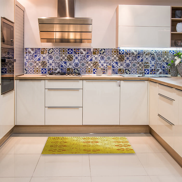 Patterned Bright Gold Yellow Rug in a Kitchen, pat3903yw