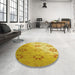 Round Patterned Bright Gold Yellow Rug in a Office, pat3903yw