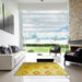 Square Patterned Bright Gold Yellow Rug in a Living Room, pat3903yw