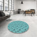 Round Patterned Deep-Sea Green Rug in a Office, pat3904lblu