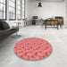 Round Patterned Ruby Red Rug in a Office, pat3904rd