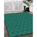 Machine Washable Transitional Medium Teal Green Rug in a Family Room, wshpat3905lblu